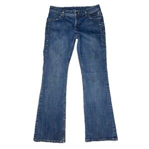 VTG Y2K Harley Davidson Studded Bootcut Jeans Womens 4 Med Wash Biker Grunge